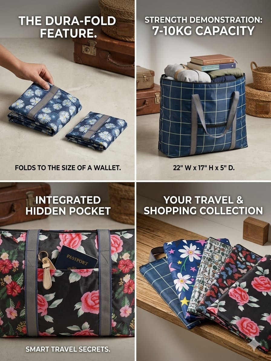 Travel Shopping Bags.Available in Random Colours. Beautiful Prints. Sturdy Material.