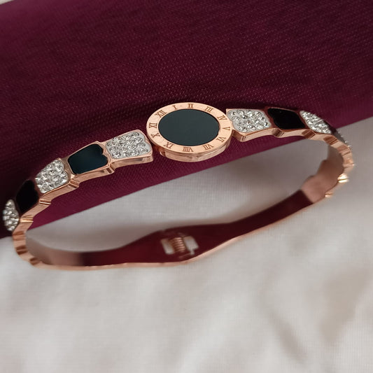 Black & Rose Gold Front Openable Anti Tarnish Kada