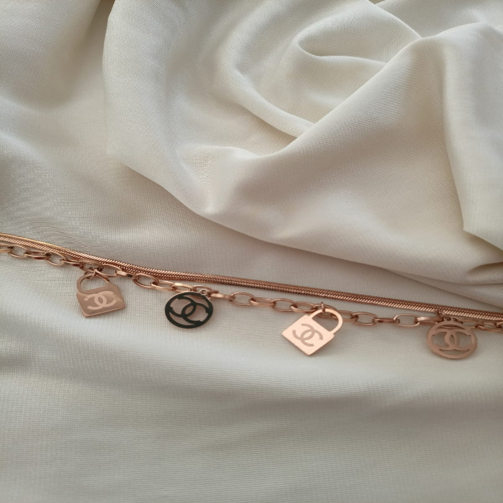 Double layered Chain bracelet with multi charms.