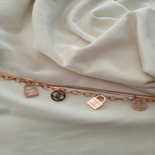 Double layered Chain bracelet with multi charms.