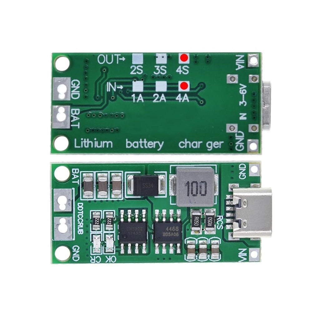 Multi-Cell 2S 3S 4S USB-C to 8.4V 12.6V 16.8V (4S 4A) Step-Up Boost LiPo Polymer Li-Ion Charger Board 7.4V 11.1V 14.8V 18650 Lithium Battery Boost Module Type-C (3S BMS 4A)