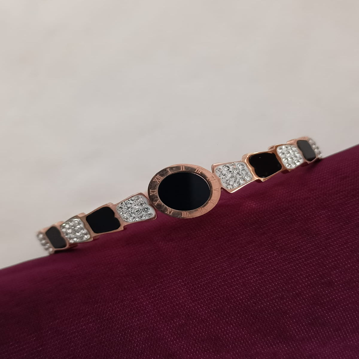 Black & Rose Gold Front Openable Anti Tarnish Kada