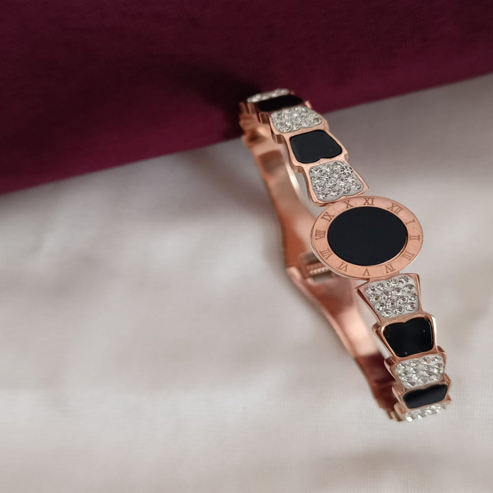 Black & Rose Gold Front Openable Anti Tarnish Kada