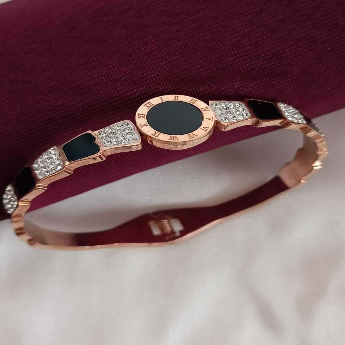 Black & Rose Gold Front Openable Anti Tarnish Kada