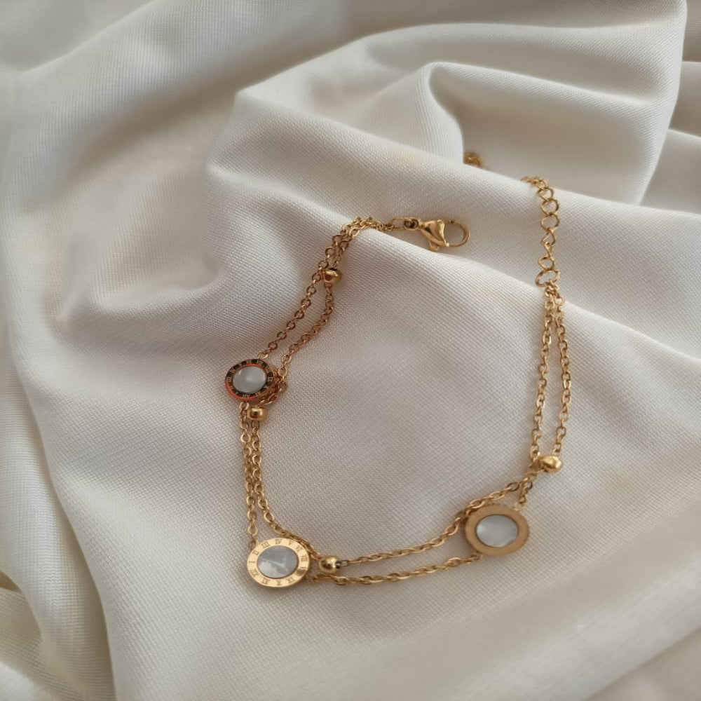 Double Chain Anti Tarnish Bracelet With Roman Design