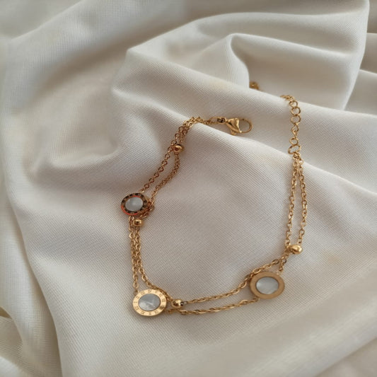Double Chain Anti Tarnish Bracelet With Roman Design