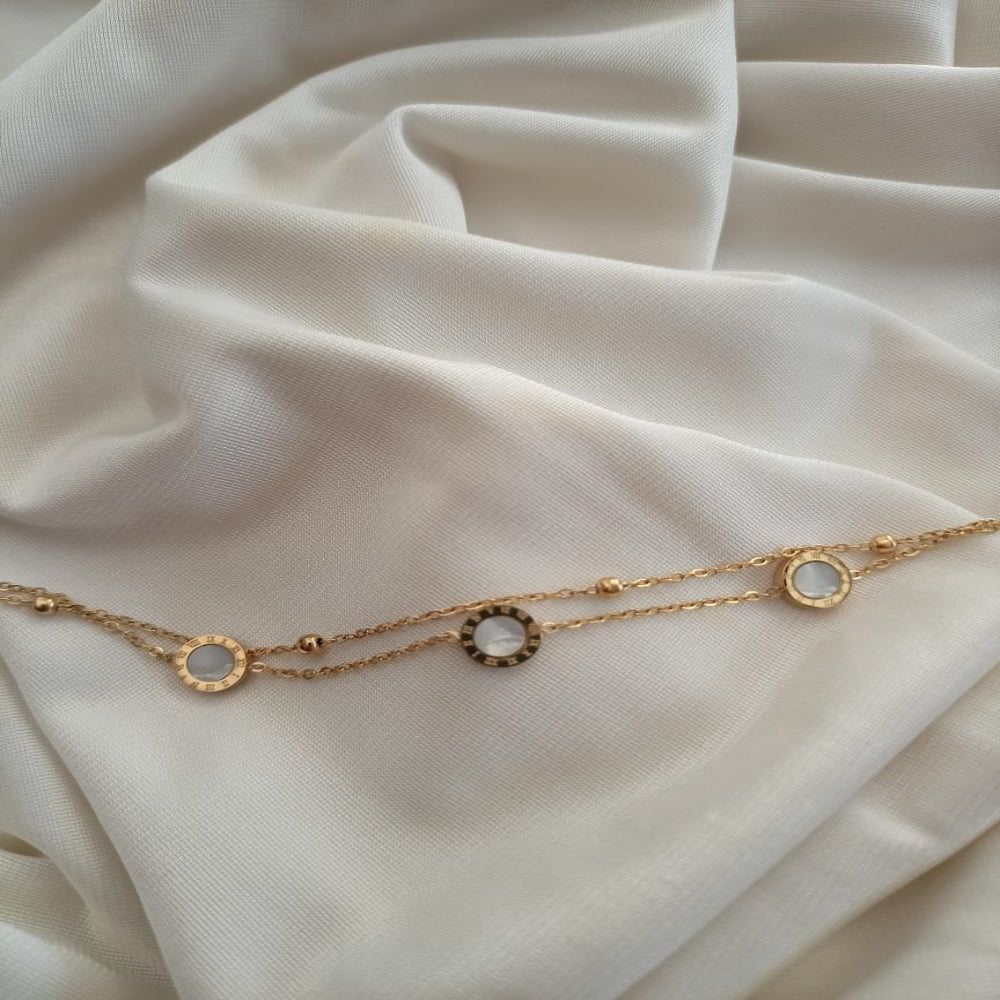 Double Chain Anti Tarnish Bracelet With Roman Design
